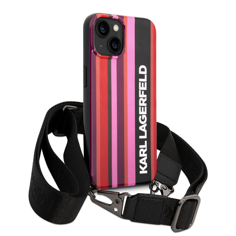 Hoes voor Apple iPhone 14, Karl Lagerfeld, Color Stripes with Strap, Roze
