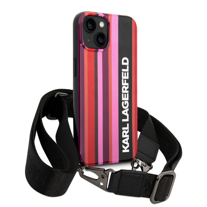 Hoes voor Apple iPhone 14, Karl Lagerfeld, Color Stripes with Strap, Roze
