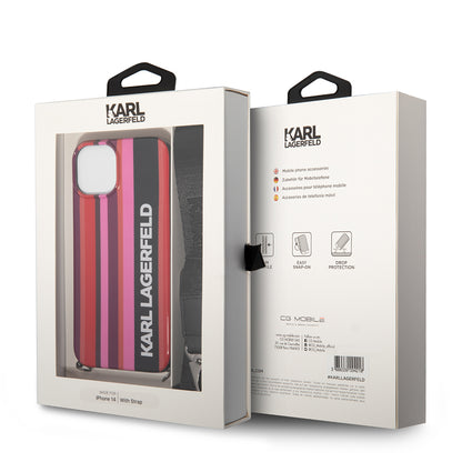 Hoes voor Apple iPhone 14, Karl Lagerfeld, Color Stripes with Strap, Roze