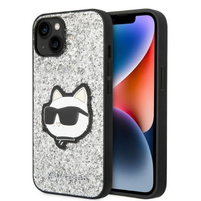 Hoes voor Apple iPhone 14, Karl Lagerfeld, Glitter Choupette Patch, Zilverkleurig