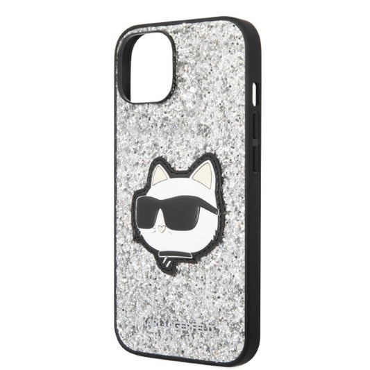 Hoes voor Apple iPhone 14, Karl Lagerfeld, Glitter Choupette Patch, Zilverkleurig