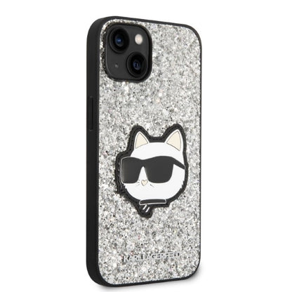 Hoes voor Apple iPhone 14, Karl Lagerfeld, Glitter Choupette Patch, Zilverkleurig