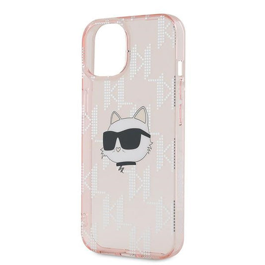 Hoes voor Apple iPhone 14, Karl Lagerfeld, IML Luxury Monogram Choupette's Head, Roze