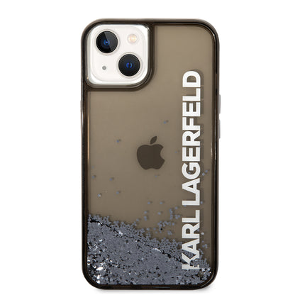 Hoes voor Apple iPhone 14, Karl Lagerfeld, Liquid Glitter KL Logo, Zwart