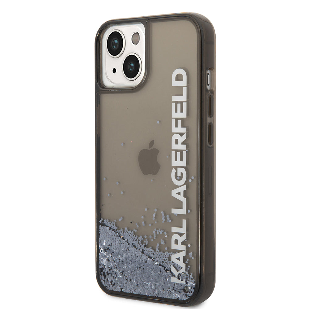 Hoes voor Apple iPhone 14, Karl Lagerfeld, Liquid Glitter KL Logo, Zwart