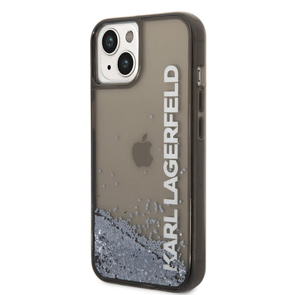 Hoes voor Apple iPhone 14, Karl Lagerfeld, Liquid Glitter KL Logo, Zwart