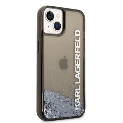 Hoes voor Apple iPhone 14, Karl Lagerfeld, Liquid Glitter KL Logo, Zwart