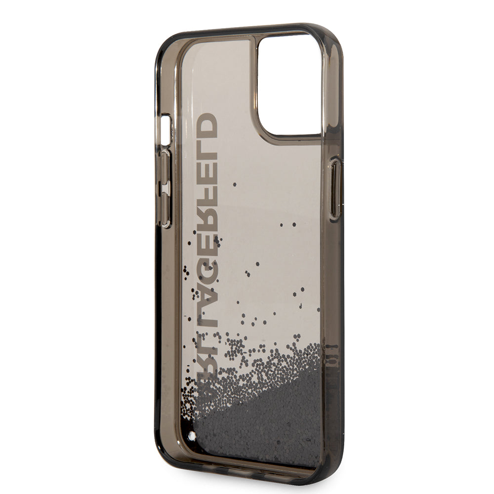 Hoes voor Apple iPhone 14, Karl Lagerfeld, Liquid Glitter KL Logo, Zwart