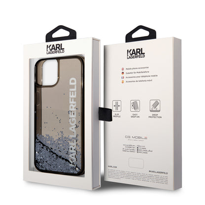 Hoes voor Apple iPhone 14, Karl Lagerfeld, Liquid Glitter KL Logo, Zwart
