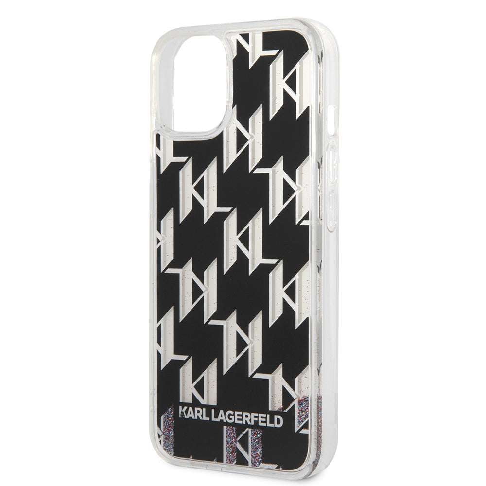 Hoes voor Apple iPhone 14, Karl Lagerfeld, Liquid Glitter Monogram, Zwart