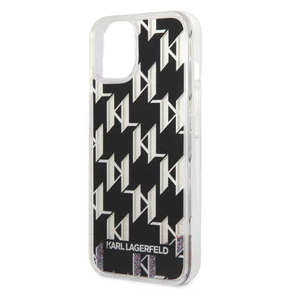 Hoes voor Apple iPhone 14, Karl Lagerfeld, Liquid Glitter Monogram, Zwart