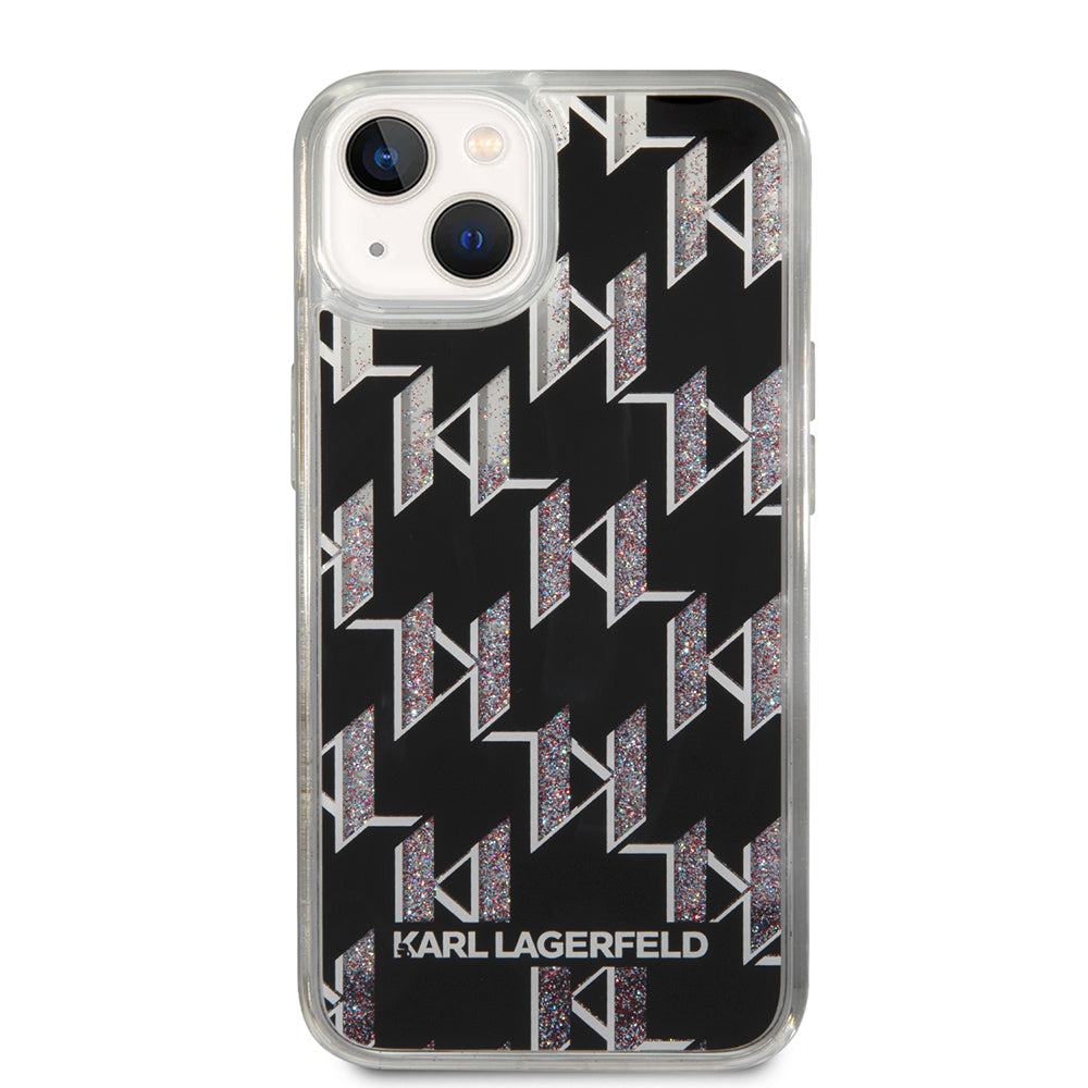 Hoes voor Apple iPhone 14, Karl Lagerfeld, Liquid Glitter Monogram, Zwart