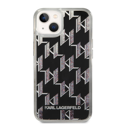 Hoes voor Apple iPhone 14, Karl Lagerfeld, Liquid Glitter Monogram, Zwart