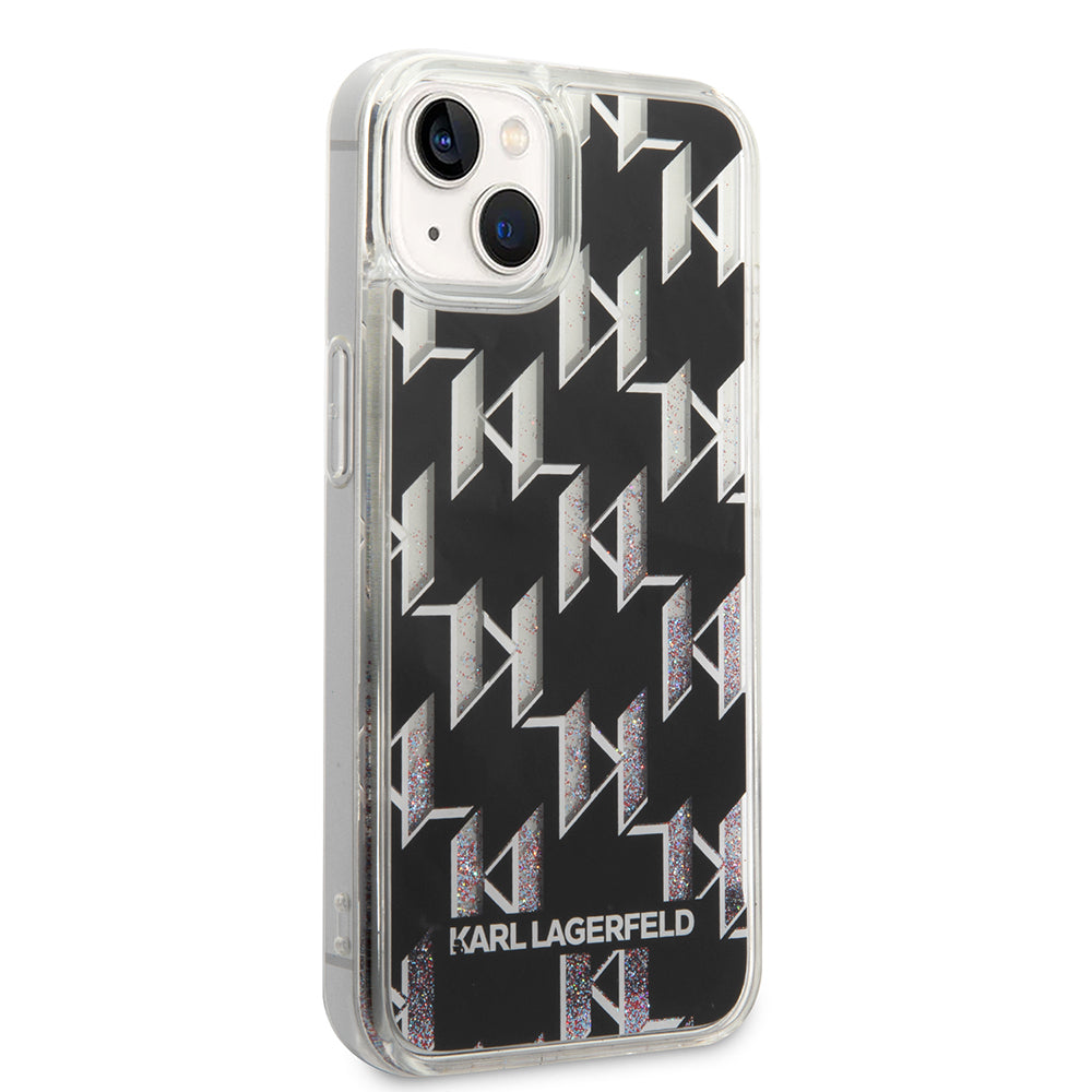 Hoes voor Apple iPhone 14, Karl Lagerfeld, Liquid Glitter Monogram, Zwart