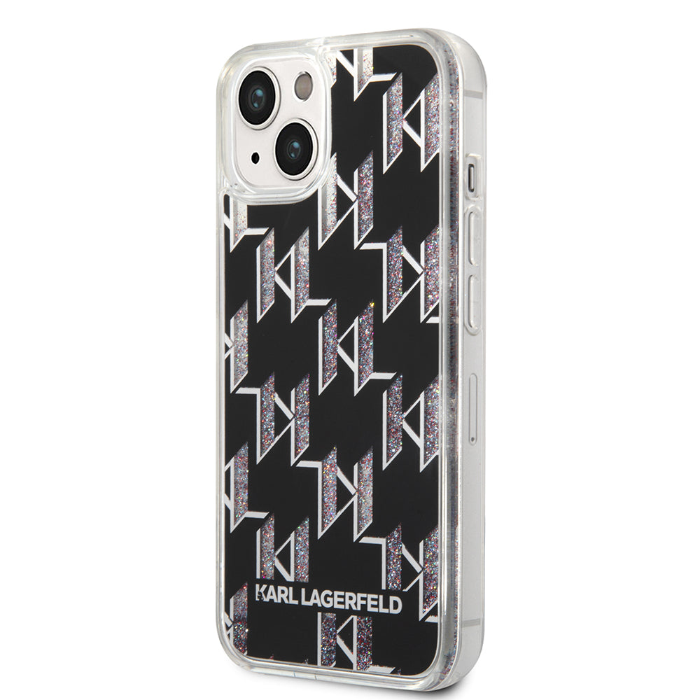 Hoes voor Apple iPhone 14, Karl Lagerfeld, Liquid Glitter Monogram, Zwart
