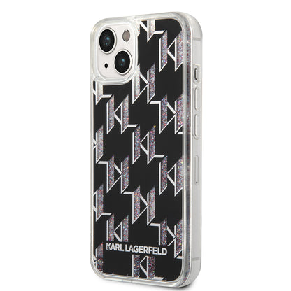 Hoes voor Apple iPhone 14, Karl Lagerfeld, Liquid Glitter Monogram, Zwart
