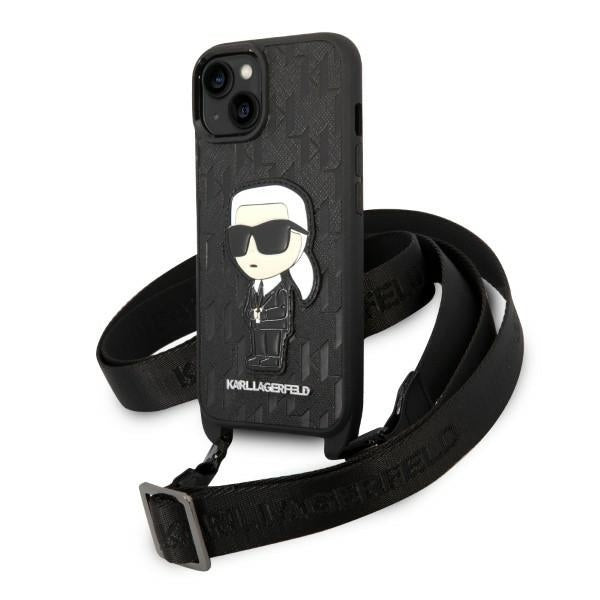Hoes voor Apple iPhone 14, Karl Lagerfeld, Monogram Ikonik Karl, Zwart