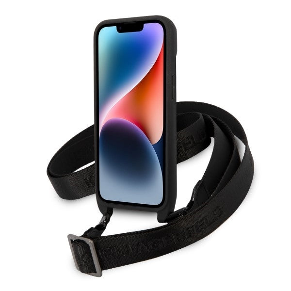 Hoes voor Apple iPhone 14, Karl Lagerfeld, Monogram Ikonik Karl, Zwart