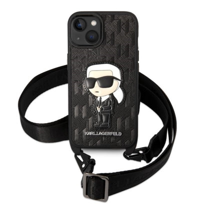 Hoes voor Apple iPhone 14, Karl Lagerfeld, Monogram Ikonik Karl, Zwart