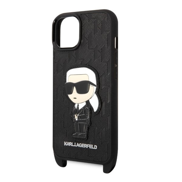 Hoes voor Apple iPhone 14, Karl Lagerfeld, Monogram Ikonik Karl, Zwart