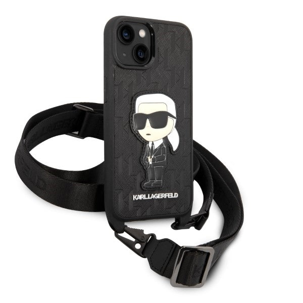 Hoes voor Apple iPhone 14, Karl Lagerfeld, Monogram Ikonik Karl, Zwart