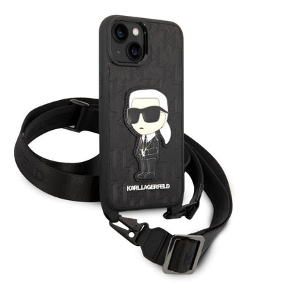 Hoes voor Apple iPhone 14, Karl Lagerfeld, Monogram Ikonik Karl, Zwart