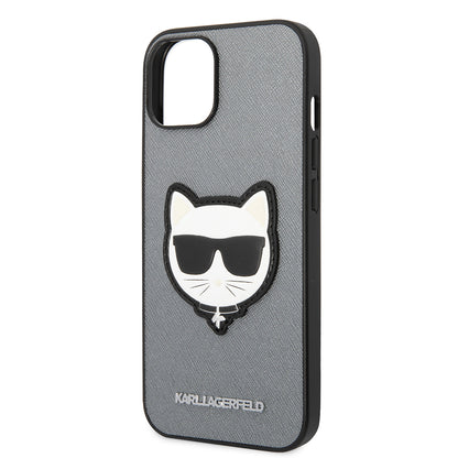 Hoes voor Apple iPhone 14, Karl Lagerfeld, Saffiano Choupette's Head, Zilverkleurig