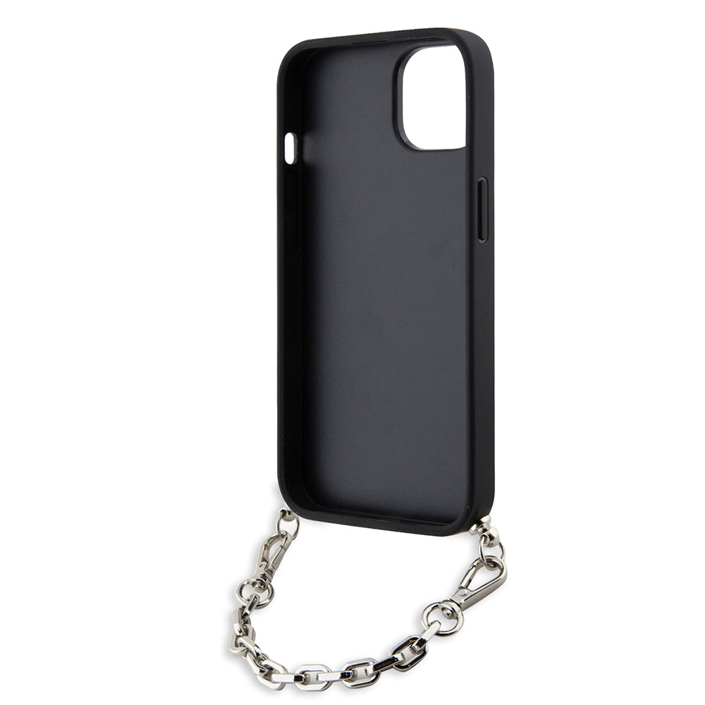 Hoes voor Apple iPhone 14, Karl Lagerfeld, Saffiano Monogram Chain, Zilverkleurig