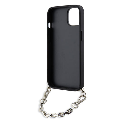 Hoes voor Apple iPhone 14, Karl Lagerfeld, Saffiano Monogram Chain, Zilverkleurig