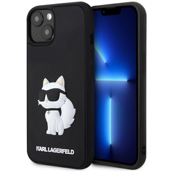 Hoes voor Apple iPhone 14 Plus, Karl Lagerfeld, 3D Rubber Choupette, Zwart