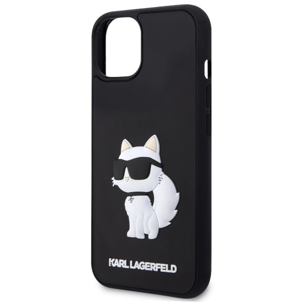 Hoes voor Apple iPhone 14 Plus, Karl Lagerfeld, 3D Rubber Choupette, Zwart