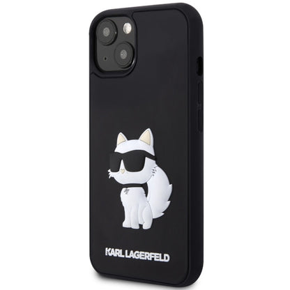 Hoes voor Apple iPhone 14 Plus, Karl Lagerfeld, 3D Rubber Choupette, Zwart