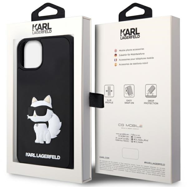 Hoes voor Apple iPhone 14 Plus, Karl Lagerfeld, 3D Rubber Choupette, Zwart