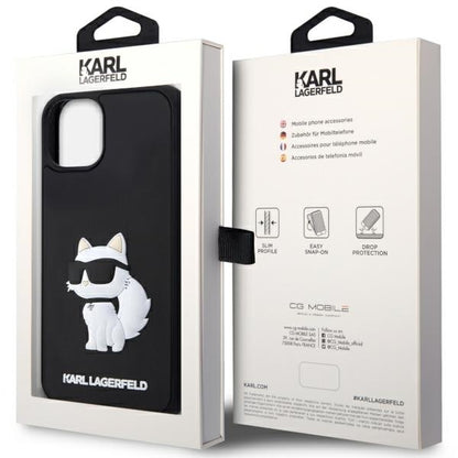 Hoes voor Apple iPhone 14 Plus, Karl Lagerfeld, 3D Rubber Choupette, Zwart