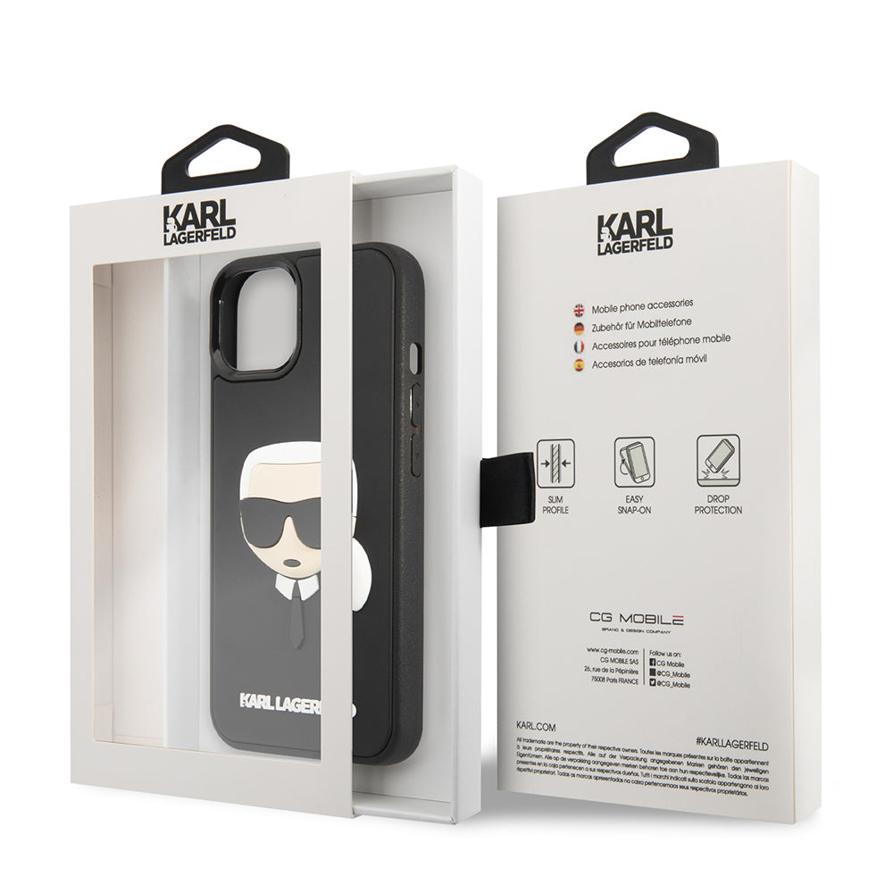 Hoes voor Apple iPhone 14 Plus, Karl Lagerfeld, 3D Rubber Karl's Head, Zwart
