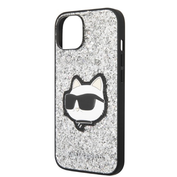 Hoes voor Apple iPhone 14 Plus, Karl Lagerfeld, Glitter Choupette Patch, Zilverkleurig