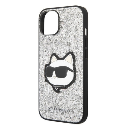 Hoes voor Apple iPhone 14 Plus, Karl Lagerfeld, Glitter Choupette Patch, Zilverkleurig