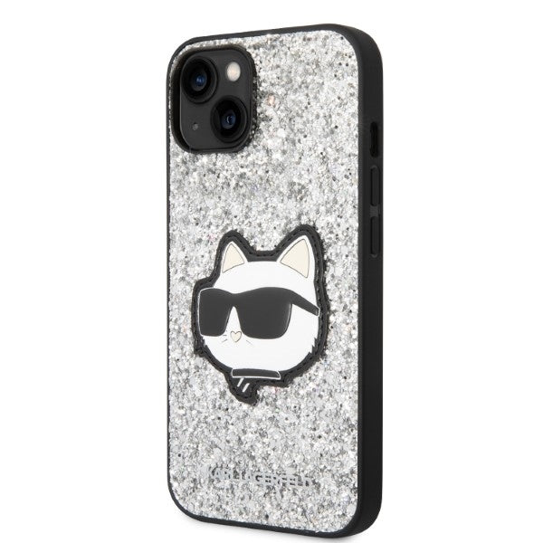 Hoes voor Apple iPhone 14 Plus, Karl Lagerfeld, Glitter Choupette Patch, Zilverkleurig