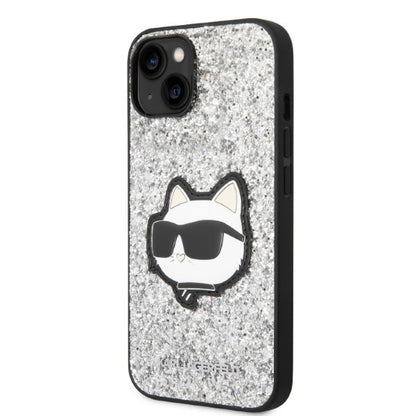 Hoes voor Apple iPhone 14 Plus, Karl Lagerfeld, Glitter Choupette Patch, Zilverkleurig