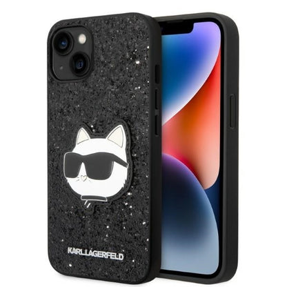 Hoes voor Apple iPhone 14 Plus, Karl Lagerfeld, Glitter Choupette Patch, Zwart