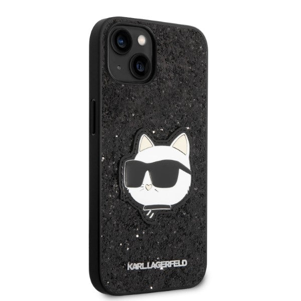 Hoes voor Apple iPhone 14 Plus, Karl Lagerfeld, Glitter Choupette Patch, Zwart