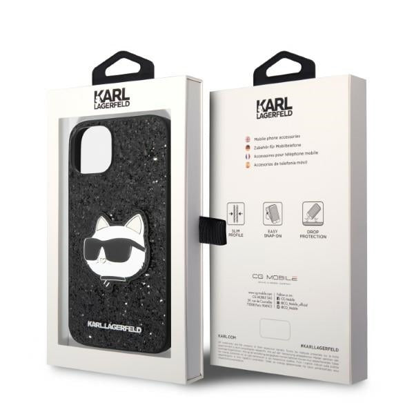 Hoes voor Apple iPhone 14 Plus, Karl Lagerfeld, Glitter Choupette Patch, Zwart