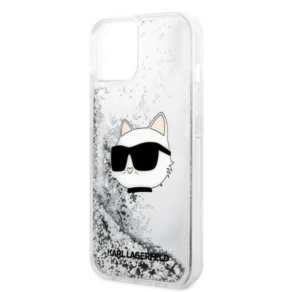 Hoes voor Apple iPhone 14 Plus, Karl Lagerfeld, Glitter Choupette's Head, Zilverkleurig