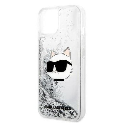 Hoes voor Apple iPhone 14 Plus, Karl Lagerfeld, Glitter Choupette's Head, Zilverkleurig