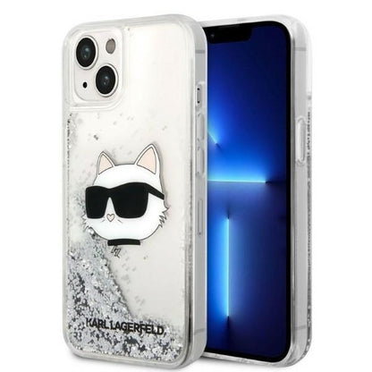 Hoes voor Apple iPhone 14 Plus, Karl Lagerfeld, Glitter Choupette's Head, Zilverkleurig