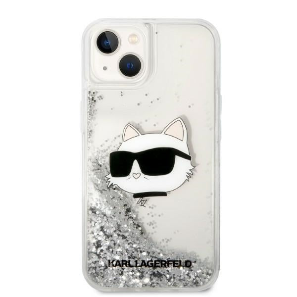 Hoes voor Apple iPhone 14 Plus, Karl Lagerfeld, Glitter Choupette's Head, Zilverkleurig