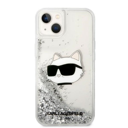 Hoes voor Apple iPhone 14 Plus, Karl Lagerfeld, Glitter Choupette's Head, Zilverkleurig