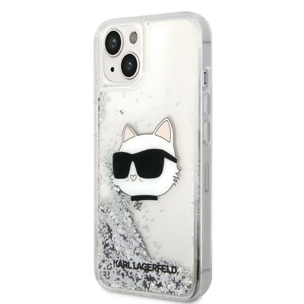 Hoes voor Apple iPhone 14 Plus, Karl Lagerfeld, Glitter Choupette's Head, Zilverkleurig