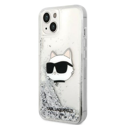 Hoes voor Apple iPhone 14 Plus, Karl Lagerfeld, Glitter Choupette's Head, Zilverkleurig