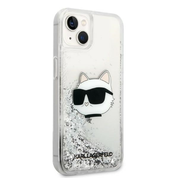 Hoes voor Apple iPhone 14 Plus, Karl Lagerfeld, Glitter Choupette's Head, Zilverkleurig